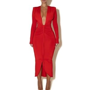 Elegant Red Long Sleeve Dress - JOCACY - Medium